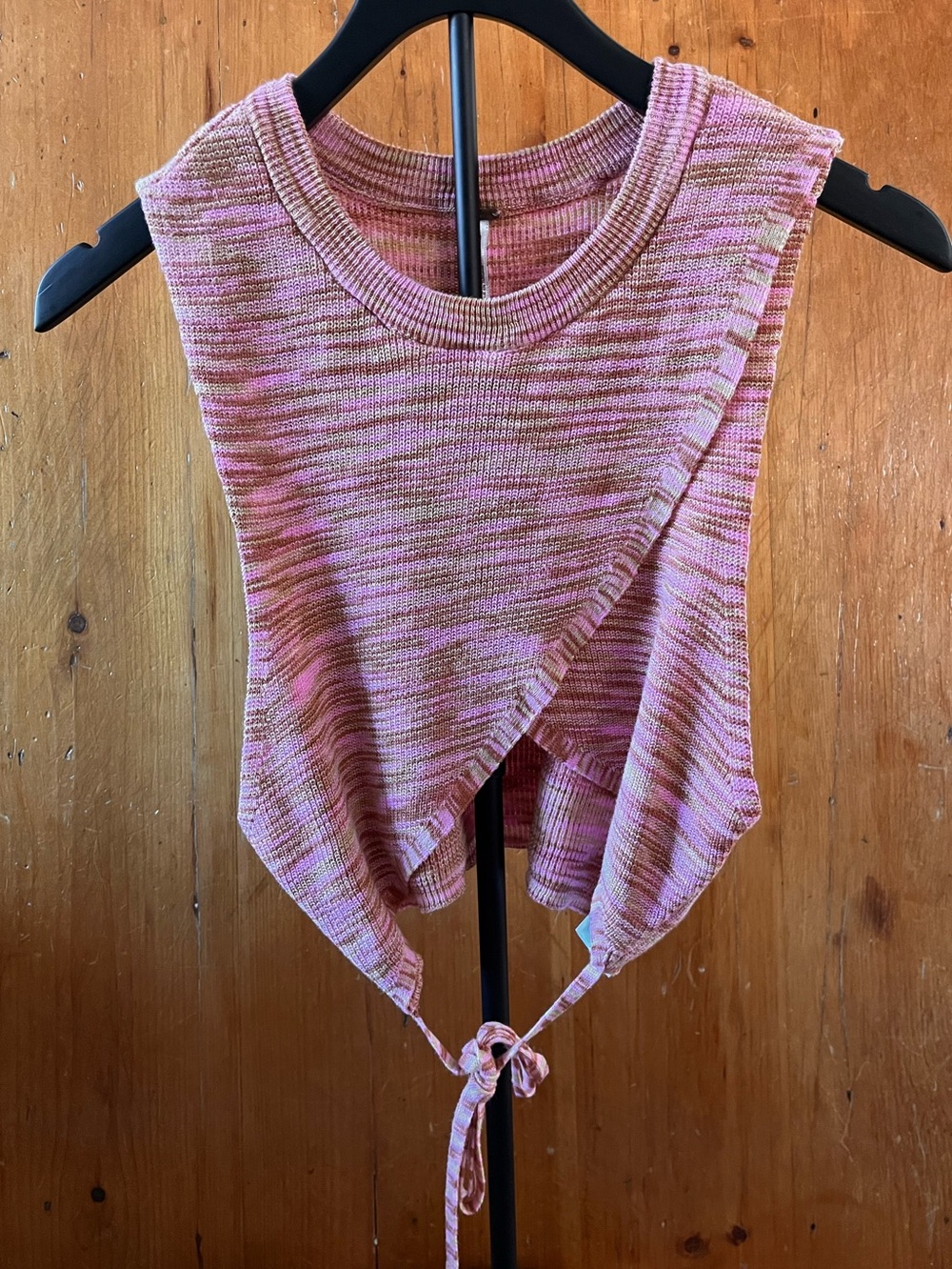Free People Marled Pink and Tan Wrap-Front Knit Crop Top